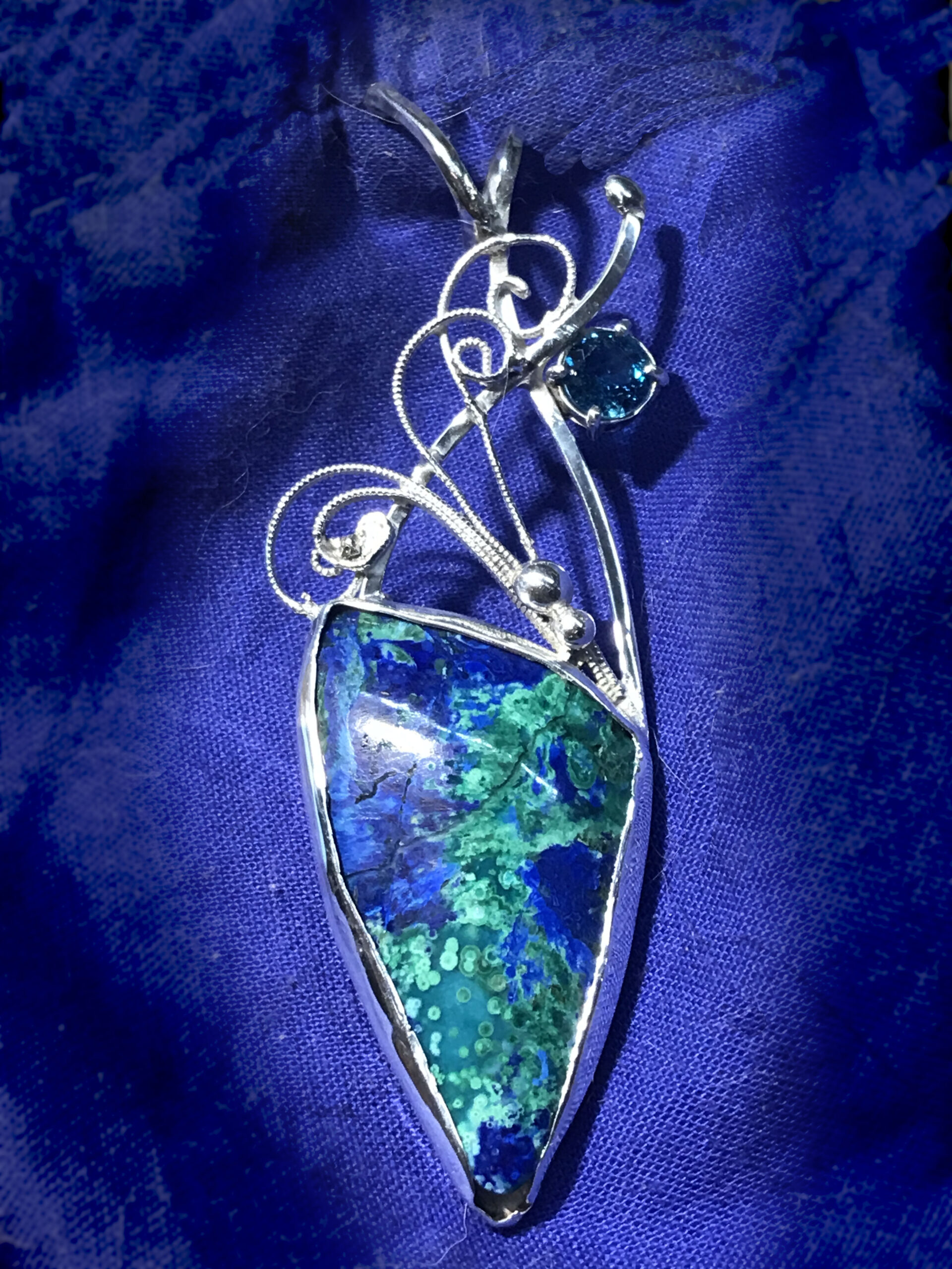 azurite malachite and blue topaz pendant